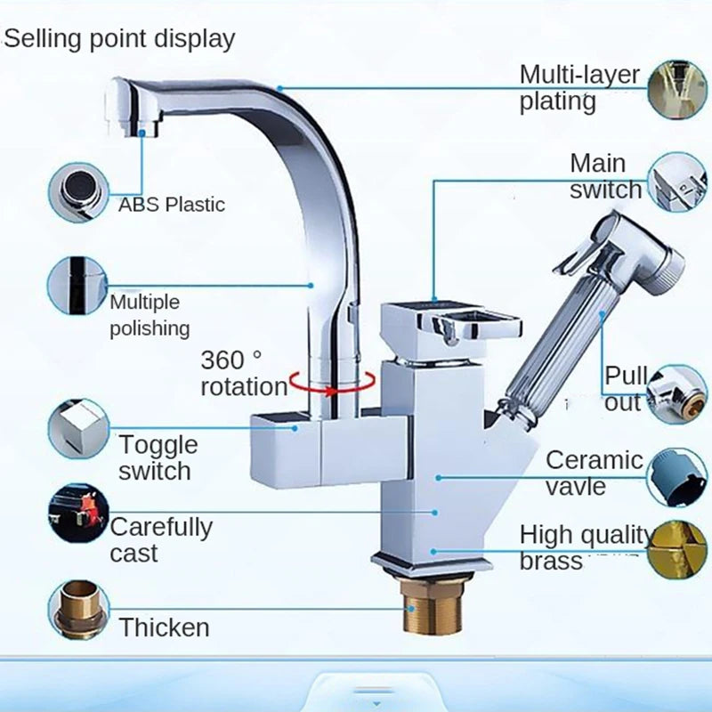 Onyzpily Kitchen Faucet Chrome Led Pull Out Kitchen Tap Hot&Cold Mixer Tap 2 Waterway 360 Swivel Deck Mounted torneira de cozinh