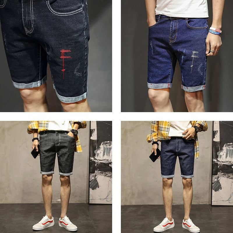 2023 New Spring Summer Men's Denim Shorts Men's Clothing Beach Ripped Jeans Denim Cotton Short Casual Business Social Men Shorts