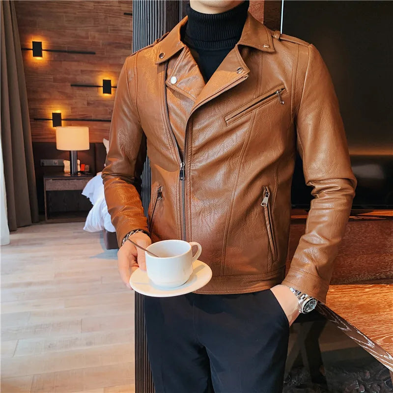 New Style Men's Spring Leisure Locomotive Leather Jacket/Male Slim Fit Fashion Short  Leather Coat/Men's Clothing BomberS-3XL