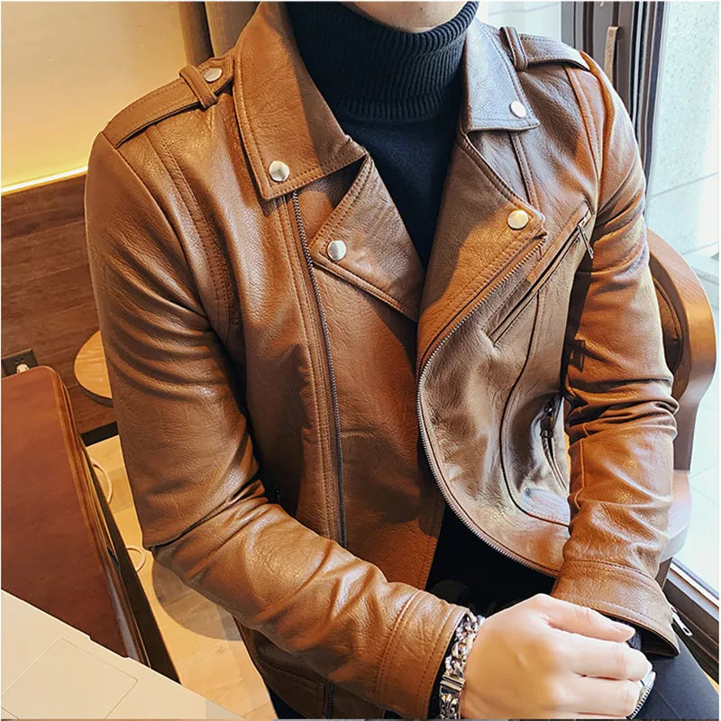 New Style Men's Spring Leisure Locomotive Leather Jacket/Male Slim Fit Fashion Short  Leather Coat/Men's Clothing BomberS-3XL