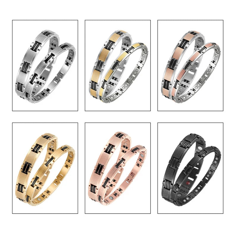 Oktrendy Couple Magnetic Stainless Steel Bracelet With Hook Buckle Clasp Therapy Bangles Man Health Care Jewelry Men's Bracelets