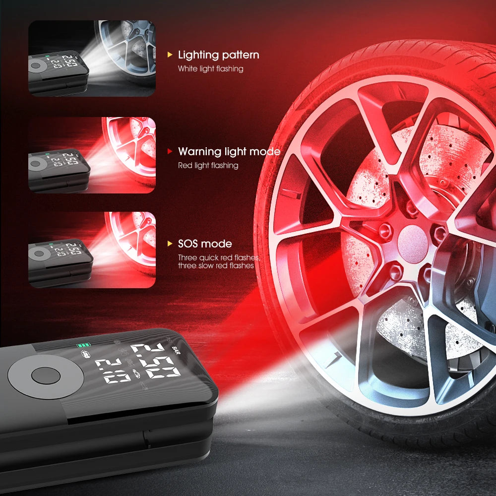 CARSUN Portable Air Compressor Motorcycle Tire Air Pump 150PSI Outdoor Emergency Digital Display Smart Bicycle Air Pump With LED