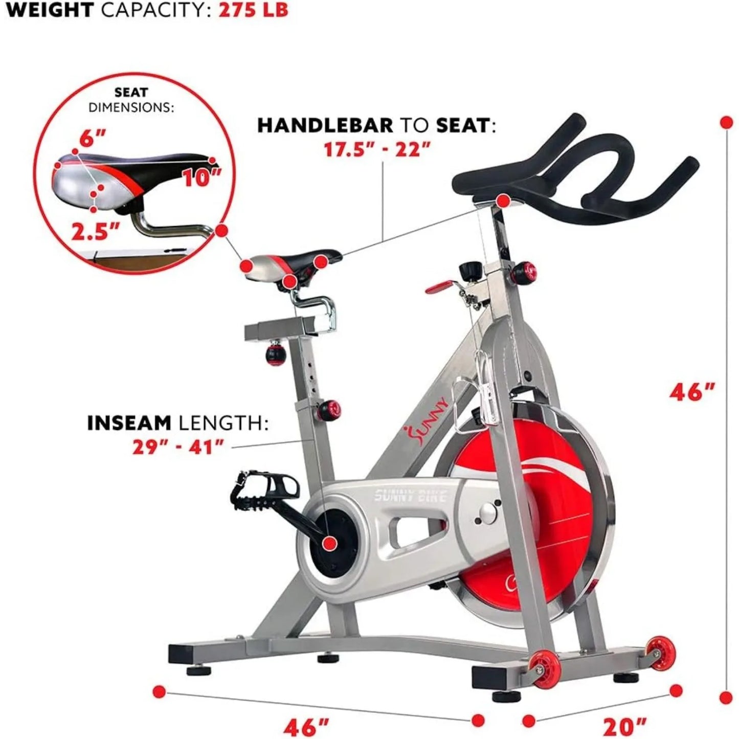 Indoor Cycling Exercise Bike with Magnetic/Felt Resistance and Belt/Chain Drive Optional Bluetooth Connectivity w/ SunnyFit® App