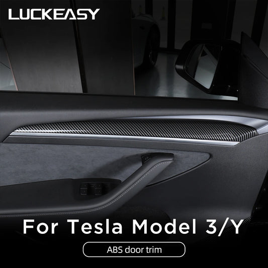 LUCKEAS Auto Accessories Interior Modification For Tesla Model 3 Model Y Car Door Inner CarbonFiber Decoration Trim model3 2023
