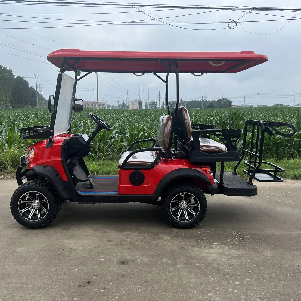 Red Brand Hunting Car 4 Seat 48/60/72V Sightseeing Club Electric Lifted Golf Cart With Bumper