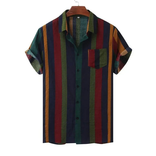 Men's Shirts 2022 Summer Men's Fashion Striped Shirt Holiday Style Short Sleeve Loose Top Men's Clothing