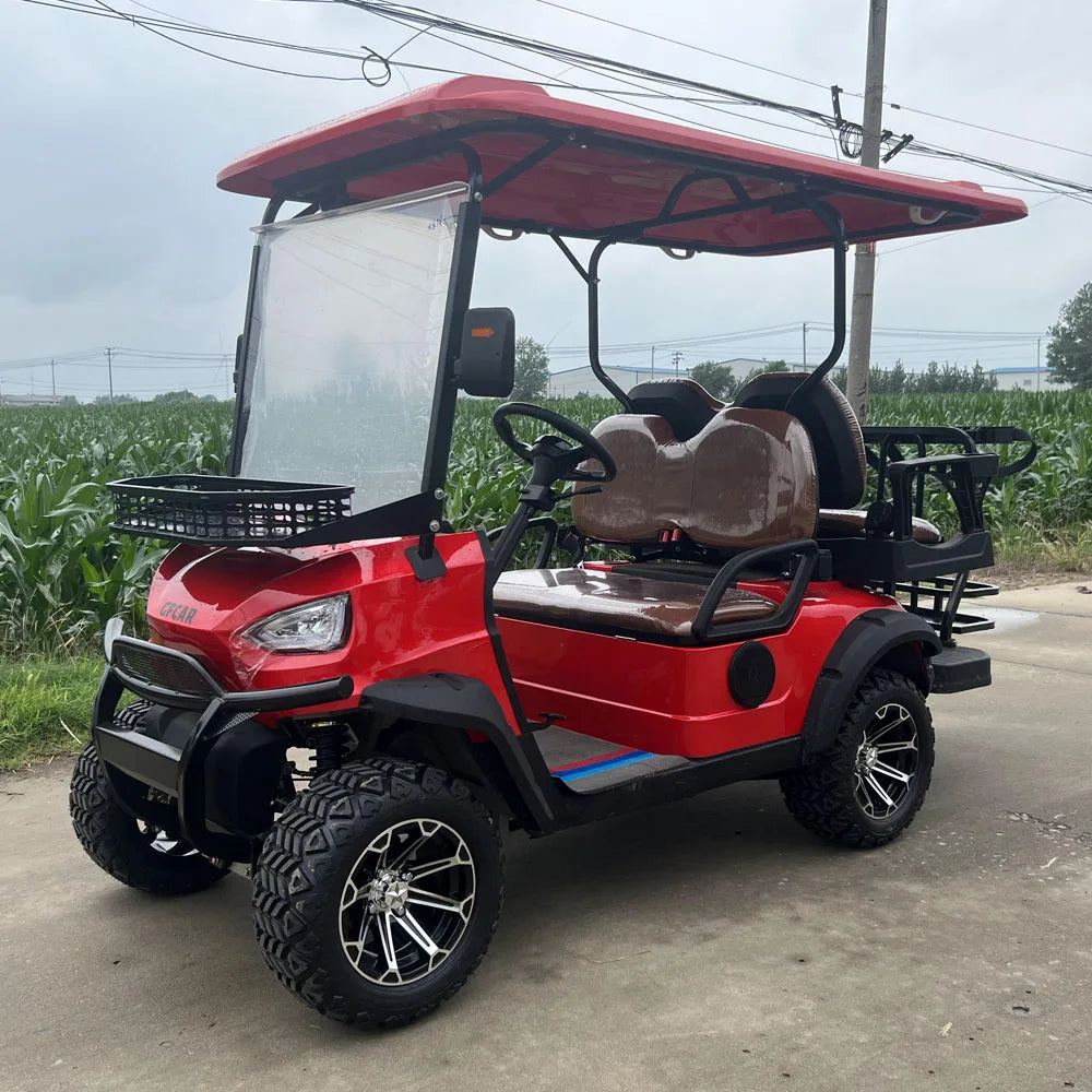 Red Brand Hunting Car 4 Seat 48/60/72V Sightseeing Club Electric Lifted Golf Cart With Bumper