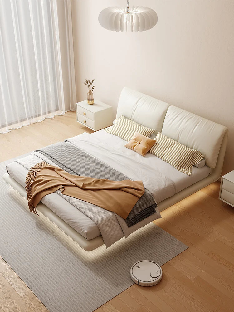 Elephant Ear master bedroom 2022 new floating bed steel frame light luxury modern solid wood Italian leather double bed