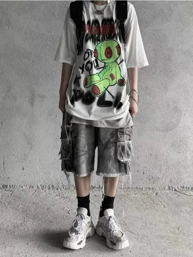 Harajuku Shirt Graffiti Printed Tshirt Men's Clothing Oversized T Shirt Short Sleeve Summer 2022 Couple Graphic T Shirts