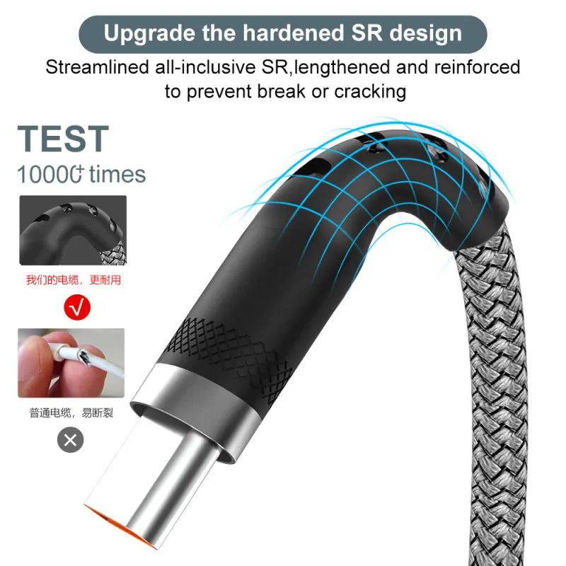 6A Extended USB TYPE-C Cable Braided Data Cable for Samsung Huawei Xiaomi Switch Sony PS5 TYPE-C 8m 5m 3m 2m 1.5m 1m Cable