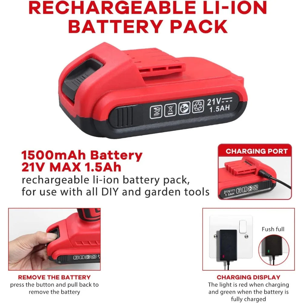 jar-owl Powerful Brushless Motor 21V Cordless Drill Set, 319 in-lb Torque, 0-1350RMP Variable Speed, 10MM 3/8''