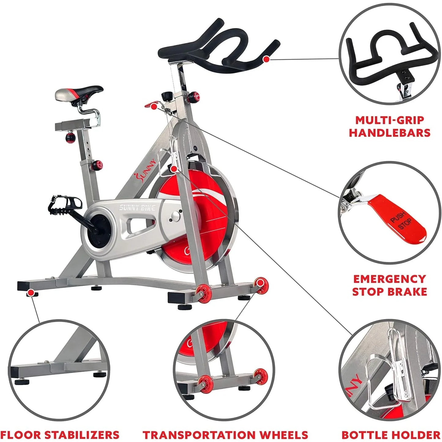 Indoor Cycling Exercise Bike with Magnetic/Felt Resistance and Belt/Chain Drive Optional Bluetooth Connectivity w/ SunnyFit® App