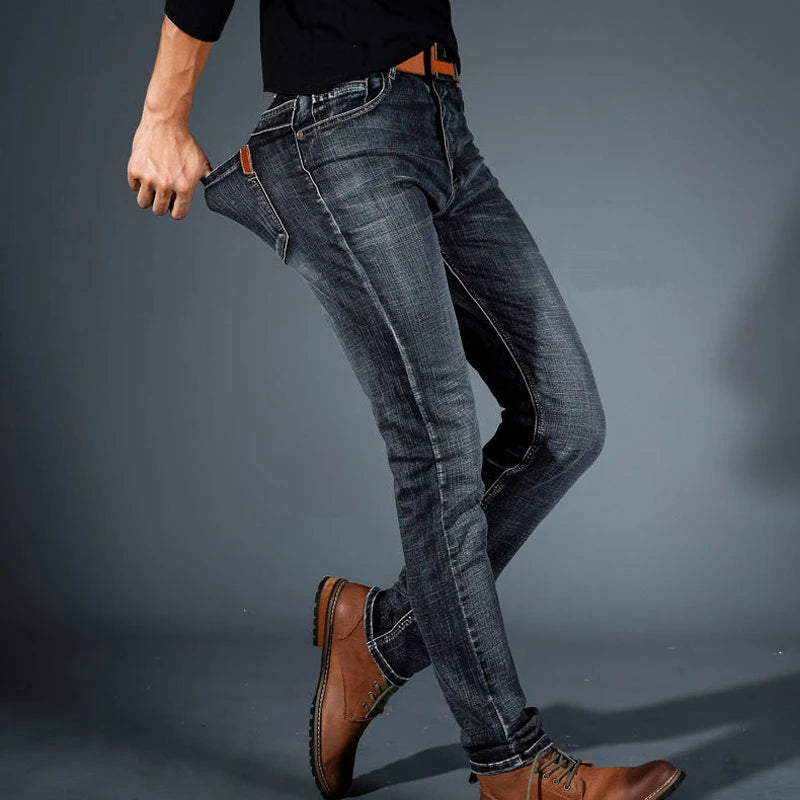 Business Men's Jeans Casual Straight Stretch Fashion Classic Blue Black Work Denim Trousers jeans men Male Brand Clothing 38 40