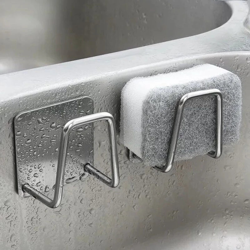 Kitchen Stainless Steel Sink Sponges Holder Kitchen Wall Hooks Self Adhesive Drain Drying Rack Storage Organizer Accessories