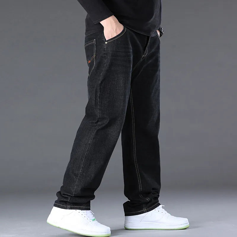Plus Size 28-50 Jeans Men's Blue and Black Can Choose Small Stretch Denim Pants Business Casual Trousers