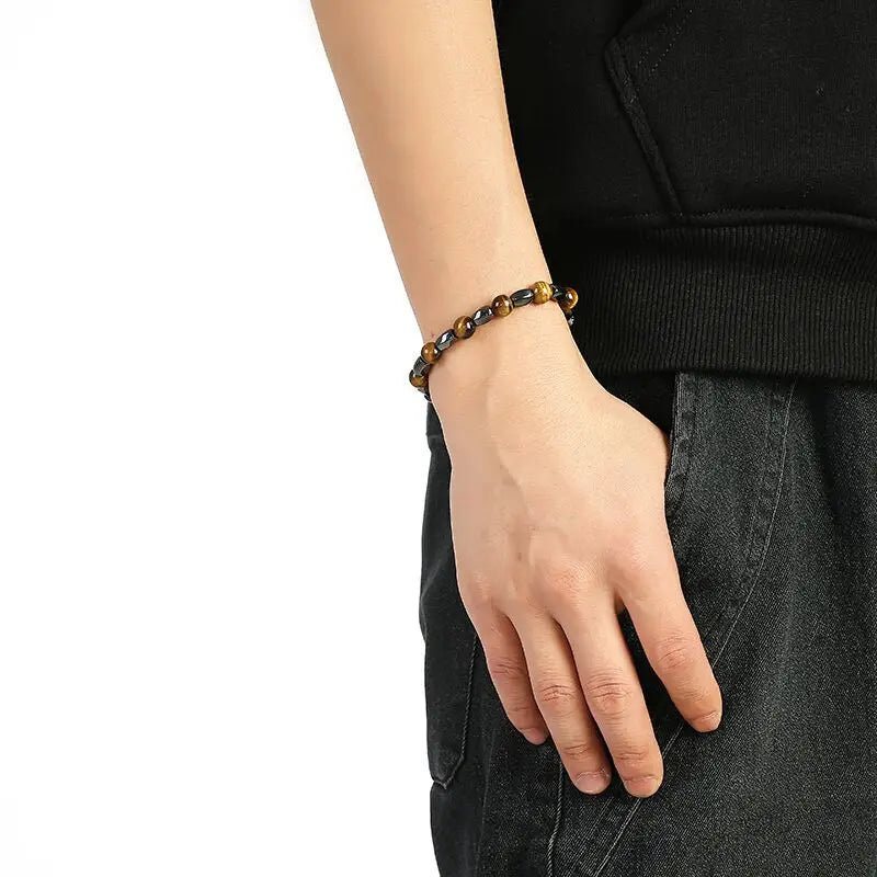 Magnetic Bracelet Beads Hematite Stone Therapy Health Care Magnet Hematite Beads Bracelet Men's Jewelry