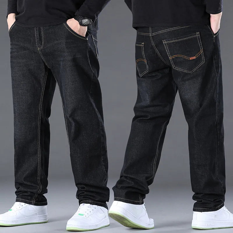 Plus Size 28-50 Jeans Men's Blue and Black Can Choose Small Stretch Denim Pants Business Casual Trousers