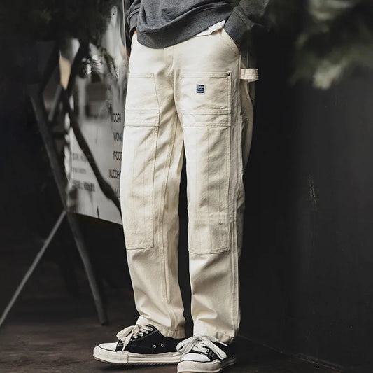 Maden 2023 Japanese Korean Style Vintage Loose Jeans Washed Straight Multi-Pocket Men's Cargo Pants Streetwear Carpenter Trouser