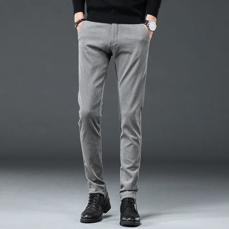 KUBRO Brand 2022 Men's Clothing Off White England Man Pants Fashion Stretch Casual Trousers Business Slim Fit Male Plaid Pants