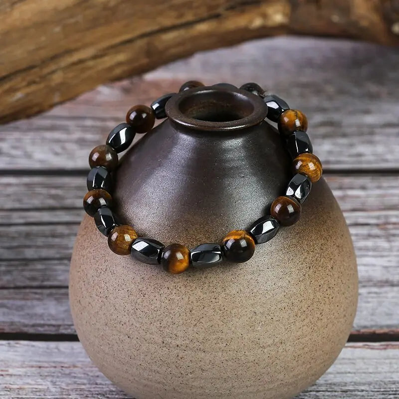Magnetic Bracelet Beads Hematite Stone Therapy Health Care Magnet Hematite Beads Bracelet Men's Jewelry