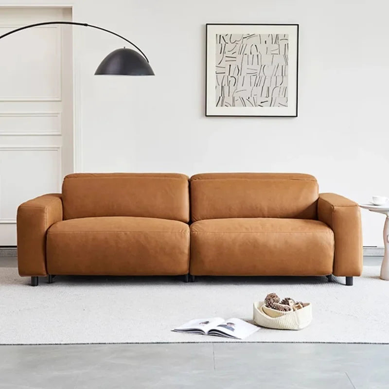 QS5 Sofa living room Italian minimalist first layer cowhide adjustable retractable double functSofa living rion sofa small apart