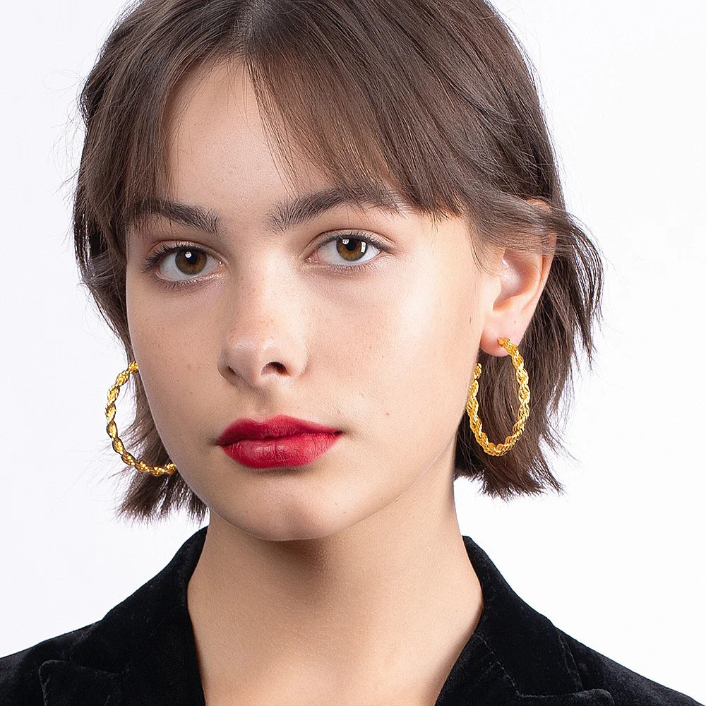 ENFASHION Twist Curved Hoop Earrings For Women Gold Color Circle Big Earings Fashion Jewelry 2020 Trend Kolczyki Party E201209