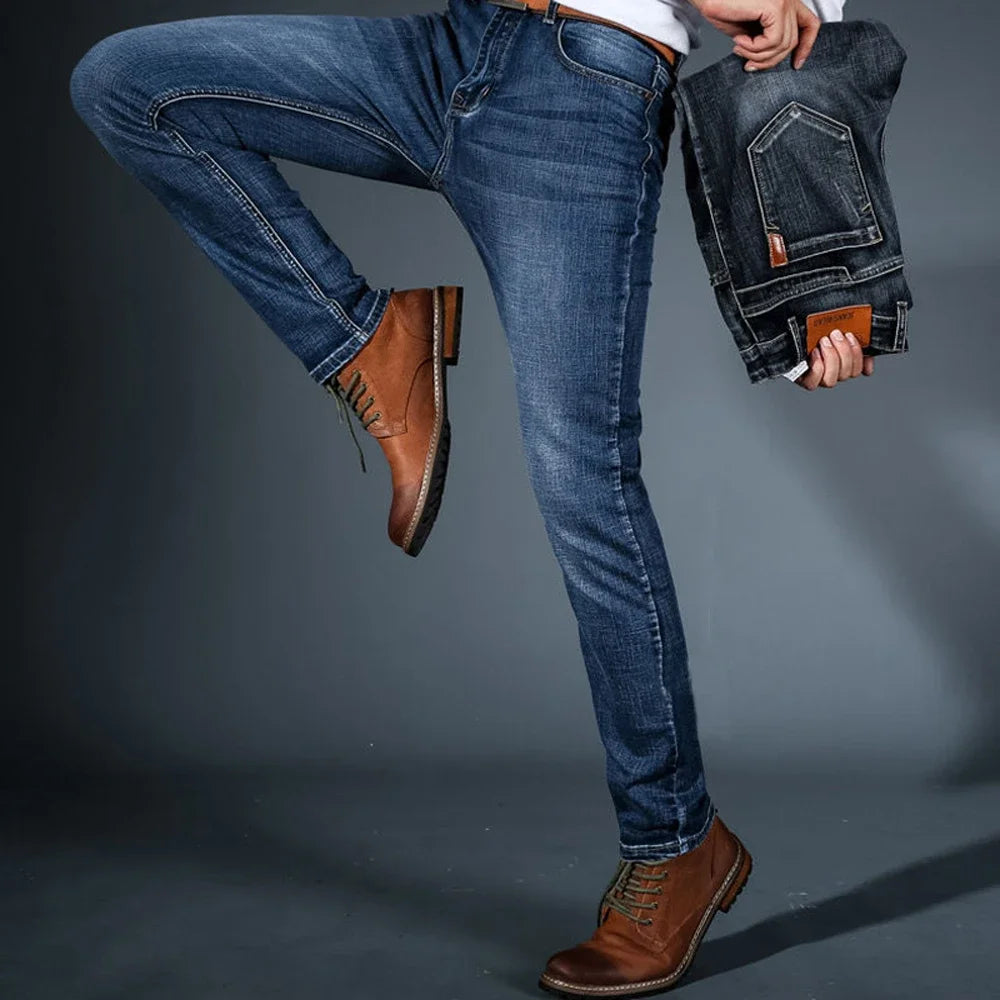 Business Men's Jeans Casual Straight Stretch Fashion Classic Blue Black Work Denim Trousers jeans men Male Brand Clothing 38 40