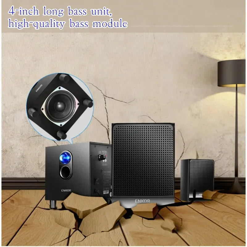ENKOR Multifunctional Wooden Desktop Computer Audio Bass Speaker High-power Home Theater sound  subwoofer 360 stereo Bluetooth