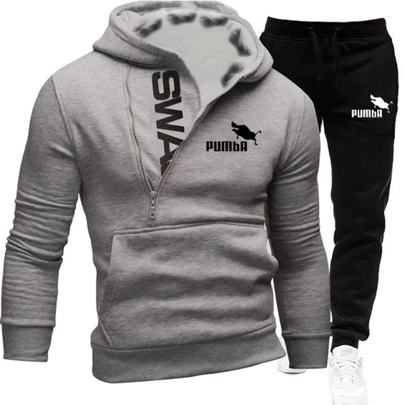 Autumn Winter Men's Casual Hoodie Set Men's Fashion Zip Sweater Sweatpants Set S-4XL