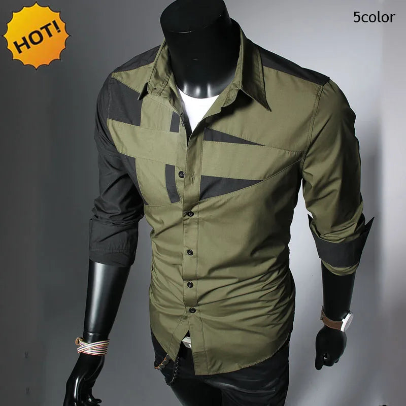 High Quality 2020 Fashion Spring Men Splicing Men's Long Sleeve Shirt Dress Casual Men's Clothing Camisa Masculina Shirt Hombre