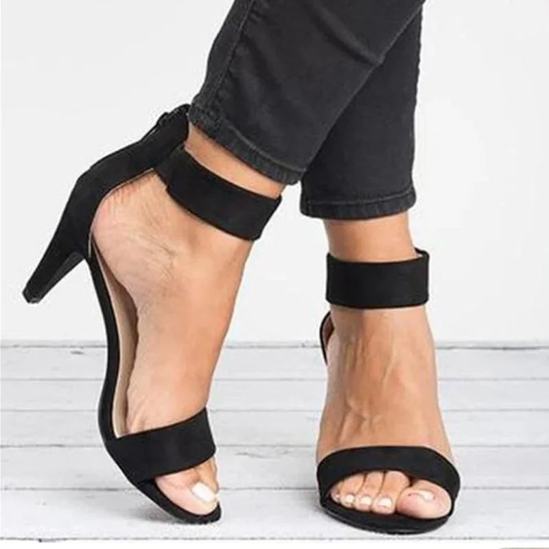 Comemore 2022 Women Sandals Summer Shoes High Heels Shoe Ankle Strap Female Thin Heel Zip Plus Size 43 Leopard New Black Pumps