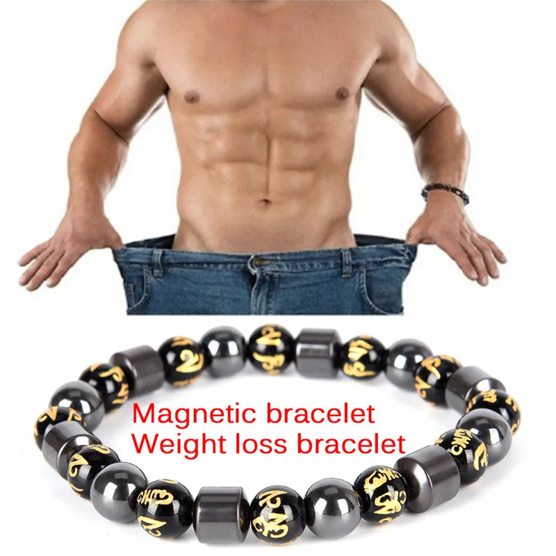 Magnetic Bracelet Weight Loss Therapy Health Care Stretch Natural Stone Hematite Bracelet & Bangle Men's Slimming Jewelry