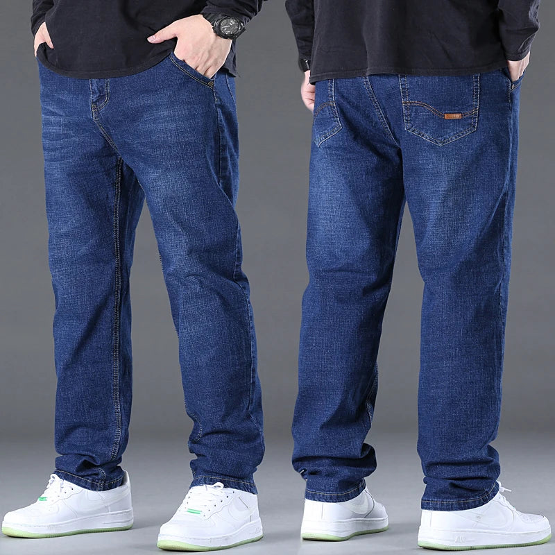 Plus Size 28-50 Jeans Men's Blue and Black Can Choose Small Stretch Denim Pants Business Casual Trousers