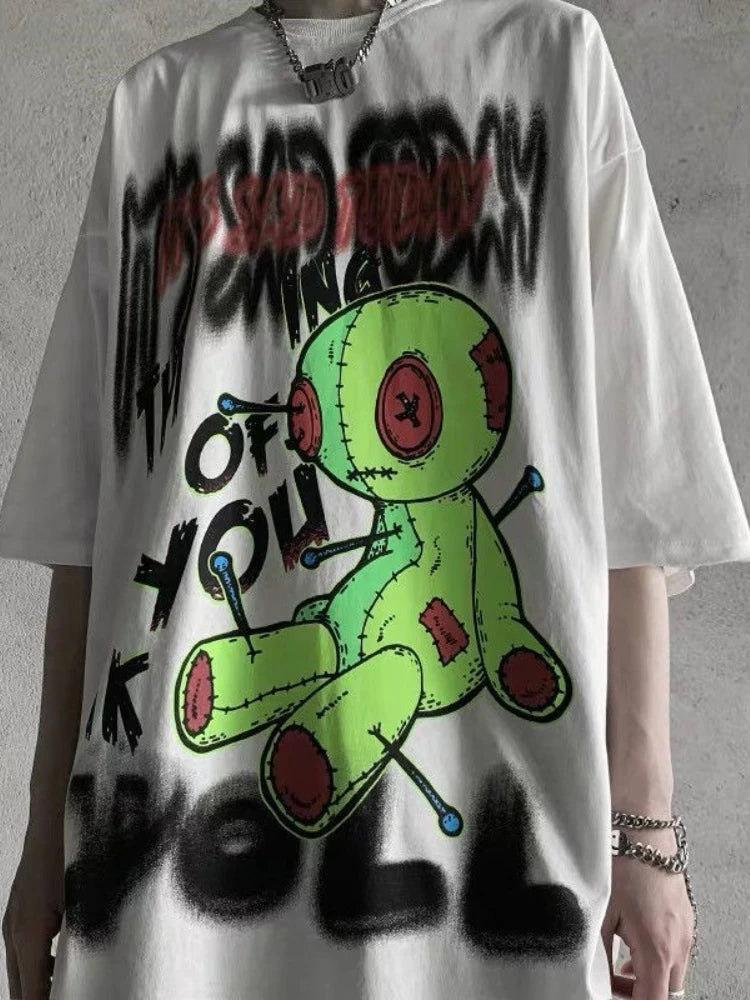 Harajuku Shirt Graffiti Printed Tshirt Men's Clothing Oversized T Shirt Short Sleeve Summer 2022 Couple Graphic T Shirts