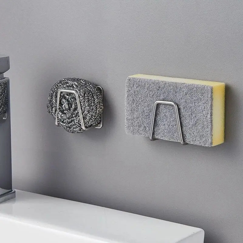 Kitchen Stainless Steel Sink Sponges Holder Kitchen Wall Hooks Self Adhesive Drain Drying Rack Storage Organizer Accessories