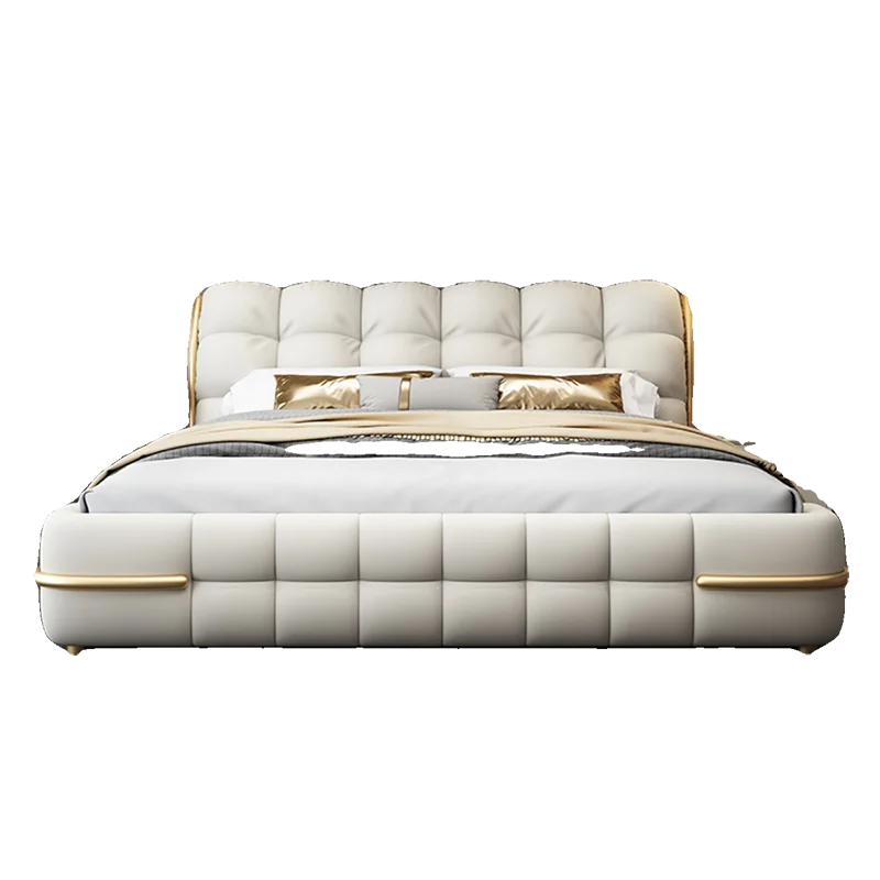 Modern Whitr Soft Bed Designer Simple Headboard Queen Frame Bed Double Human Sleeping Camas De Dormitorio Nordic Furniture