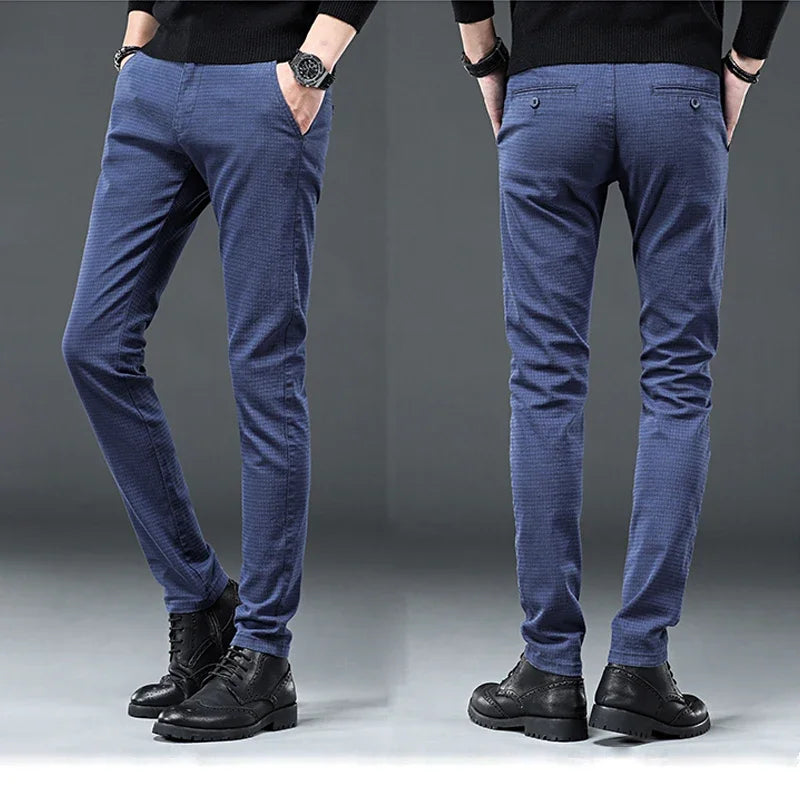 KUBRO Brand 2022 Men's Clothing Off White England Man Pants Fashion Stretch Casual Trousers Business Slim Fit Male Plaid Pants