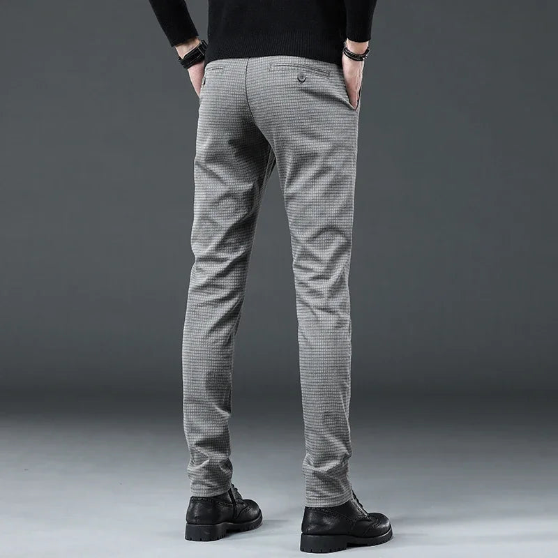 KUBRO Brand 2022 Men's Clothing Off White England Man Pants Fashion Stretch Casual Trousers Business Slim Fit Male Plaid Pants