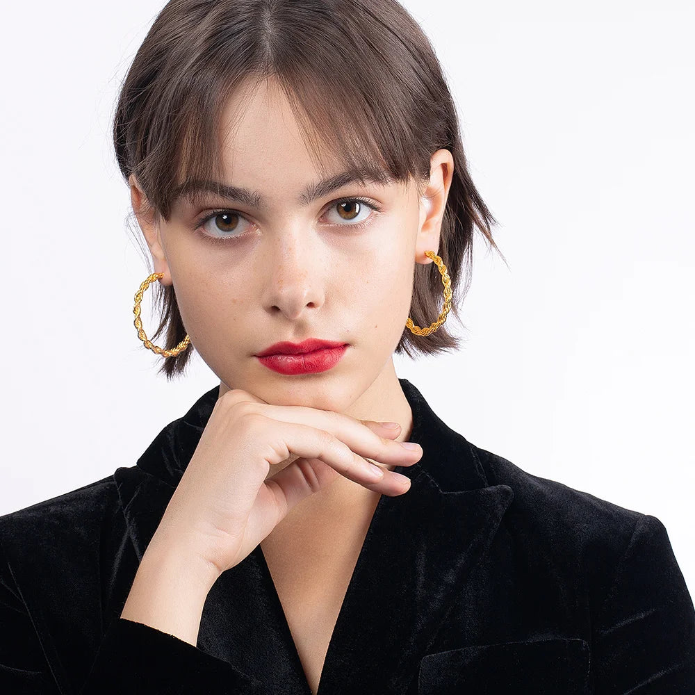 ENFASHION Twist Curved Hoop Earrings For Women Gold Color Circle Big Earings Fashion Jewelry 2020 Trend Kolczyki Party E201209