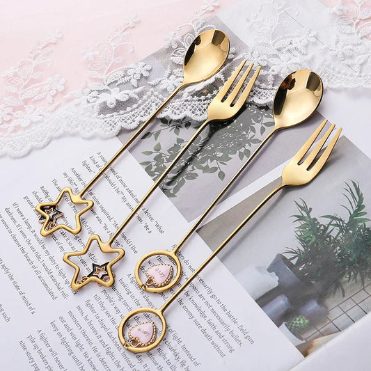 304 Stainless Steel Coffee Spoon watermelon ice cream spoon Tea Spoons Dessert Spoon Fork With Pretty Pendant Creative Tableware