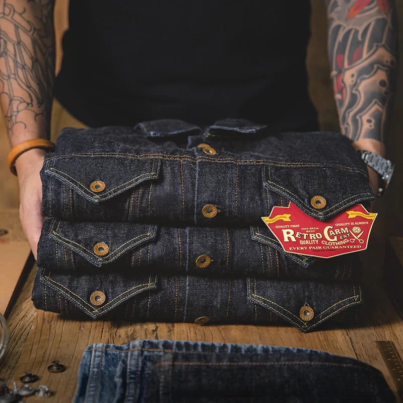 Maden Retro Blue Denim Jackets For Men Casual Crowboy Streetwear Coat Bomber Jacket Harajuku Vintage Outerwear Men's Clothing