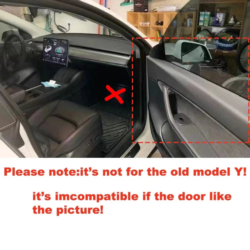 LUCKEAS Auto Accessories Interior Modification For Tesla Model 3 Model Y Car Door Inner CarbonFiber Decoration Trim model3 2023
