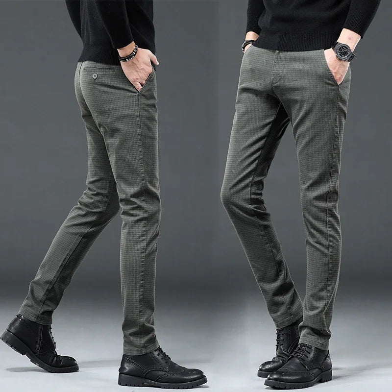 KUBRO Brand 2022 Men's Clothing Off White England Man Pants Fashion Stretch Casual Trousers Business Slim Fit Male Plaid Pants
