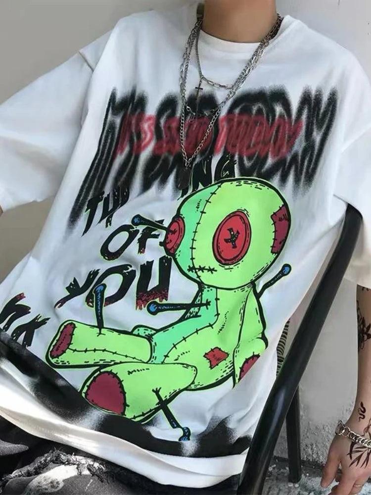 Harajuku Shirt Graffiti Printed Tshirt Men's Clothing Oversized T Shirt Short Sleeve Summer 2022 Couple Graphic T Shirts