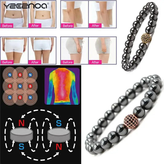 Black Magnetic Bracelet Beads Hematite Stone Therapy Health Care Magnet Women 18cm-20cm Hematite Beads Bracelet Men's Jewelry