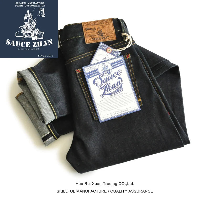 SauceZhan 310XX-HS  Men's Jeans  Selvedge Sanforized Denim Jeans Jeans Raw Denim Indigo   Slim Fit 14.5 Oz