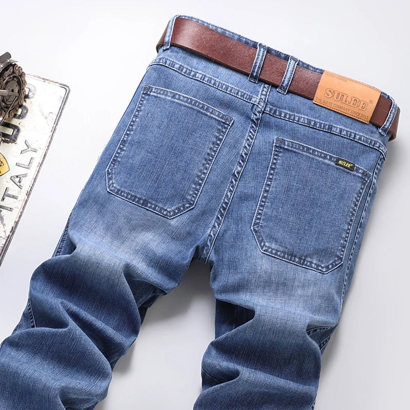 2023 Thin SULEE Brand Logo Slim Fit Spring Summer Men's Jeans Casual Elastic Denim Pants Male Trousers Colors Luxury Clothing