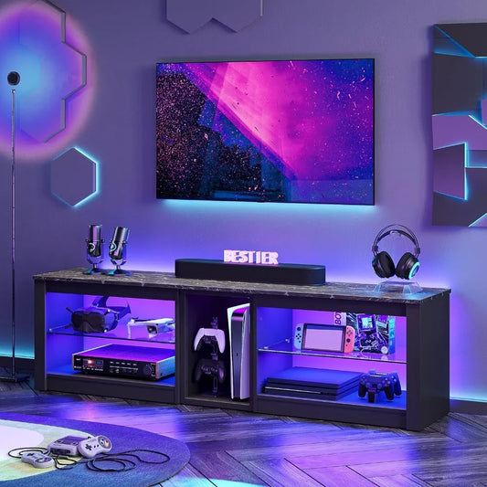 TV Stand for 70 Inch TV Gaming Entertainment Center for PS5 Black Marble Home Furniture Cabinet Living Room Table Stands