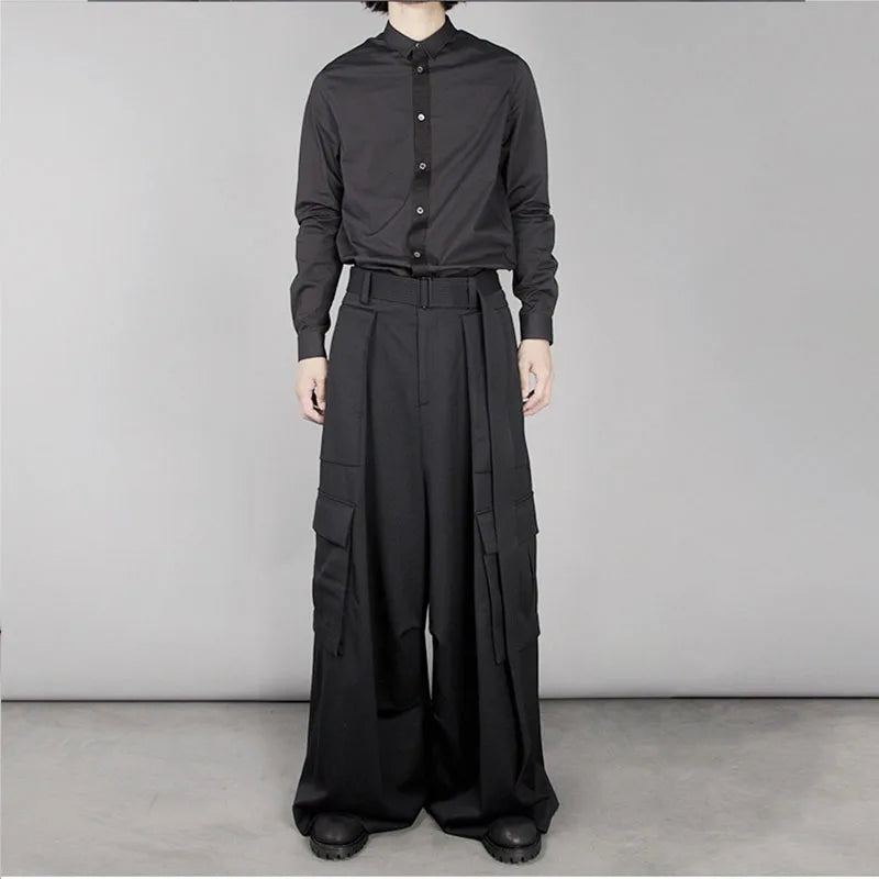 High-waisted trousers, super long A-shaped flared pants, wide-leg pants, original designer brand new men's clothing