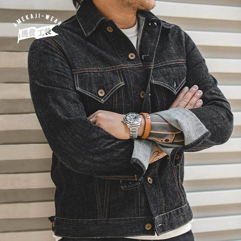Maden Retro Blue Denim Jackets For Men Casual Crowboy Streetwear Coat Bomber Jacket Harajuku Vintage Outerwear Men's Clothing